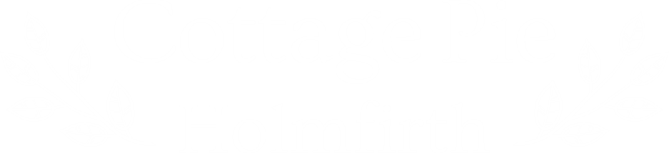 Text "Cottage Pie Handin'" in a decorative font with leaf motifs on both sides. - Cottage Pie Holmfirth